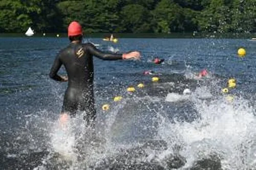 Swim start at the Haruna Lake Resort Triathlon