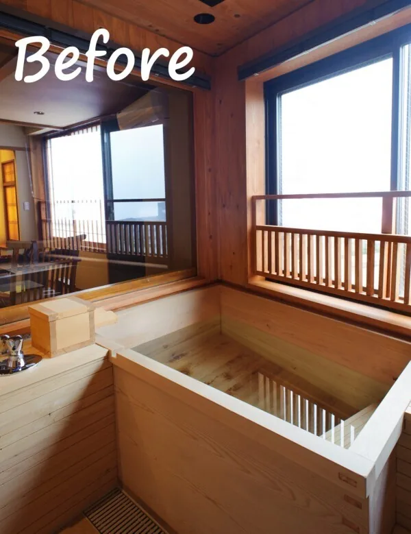 The hinoki indoor bath before the refresh