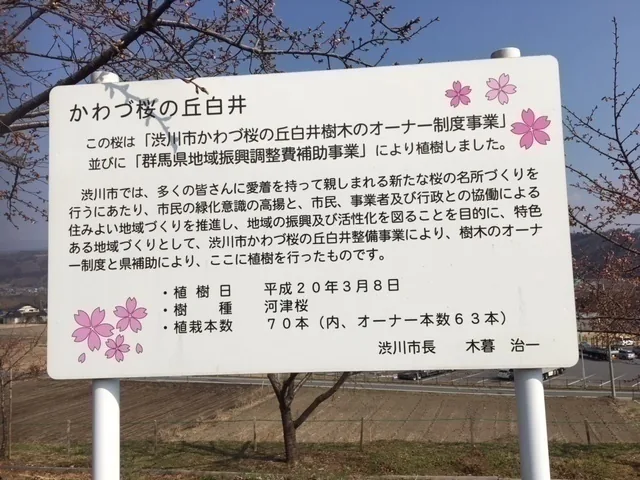 A sign for the Kawazu-zakura grove at Shirai, Shibukawa
