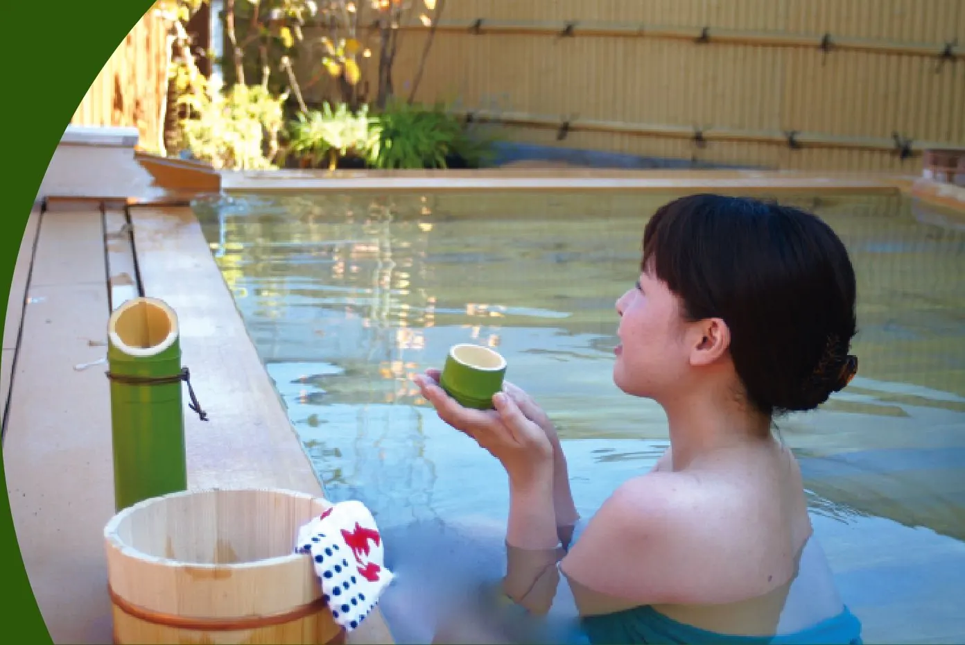 Local sake served for the open-air bath