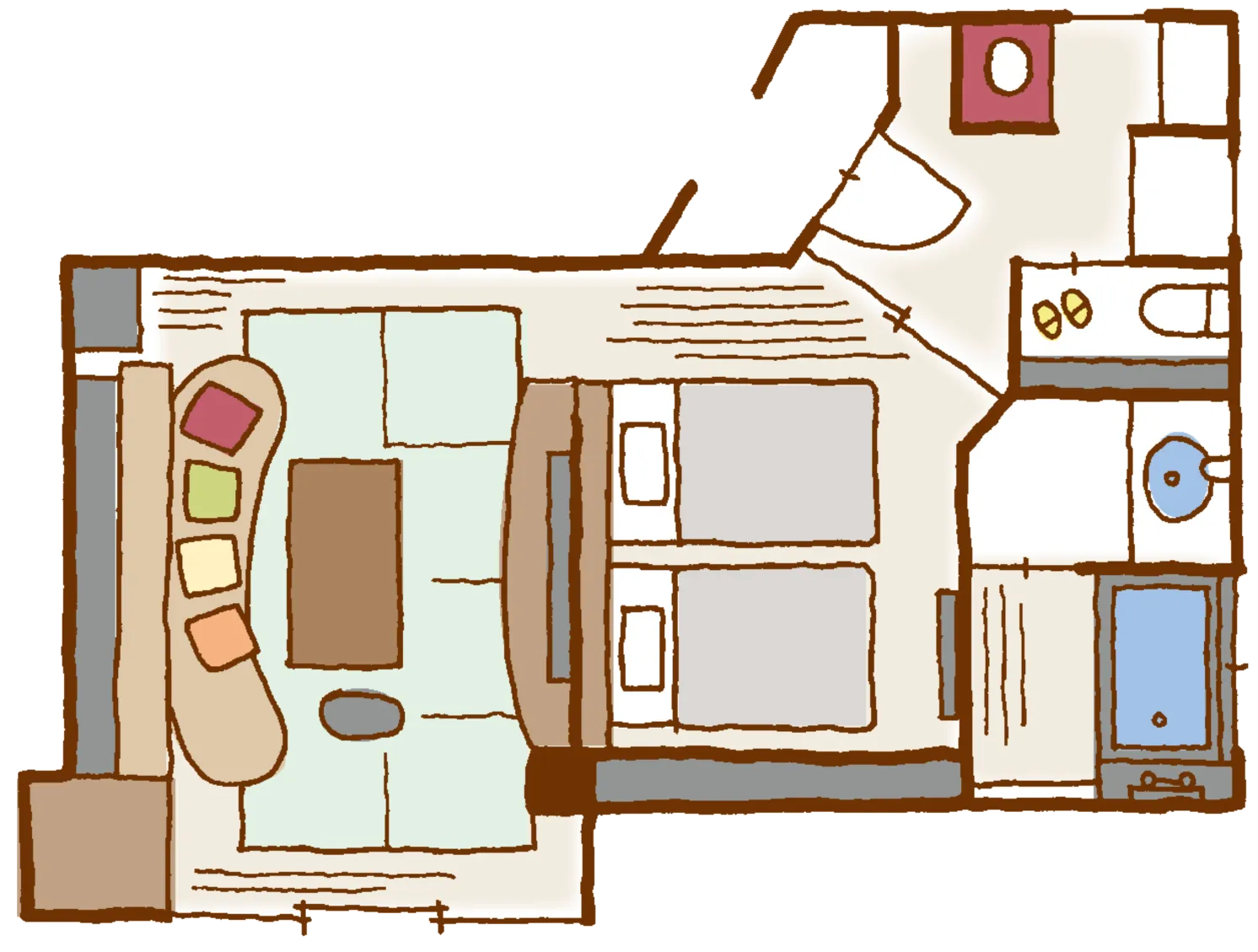 Floor plan of the spacious Japanese-Western onsen room