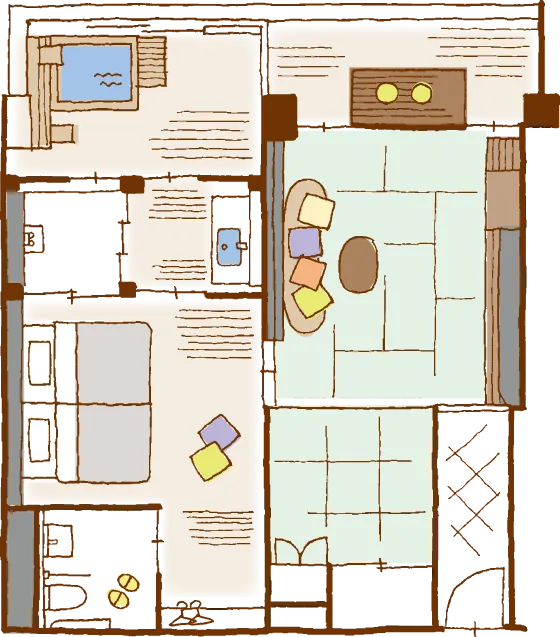 Floor plan of the 35-tatami kake-nagashi Japanese-Western room