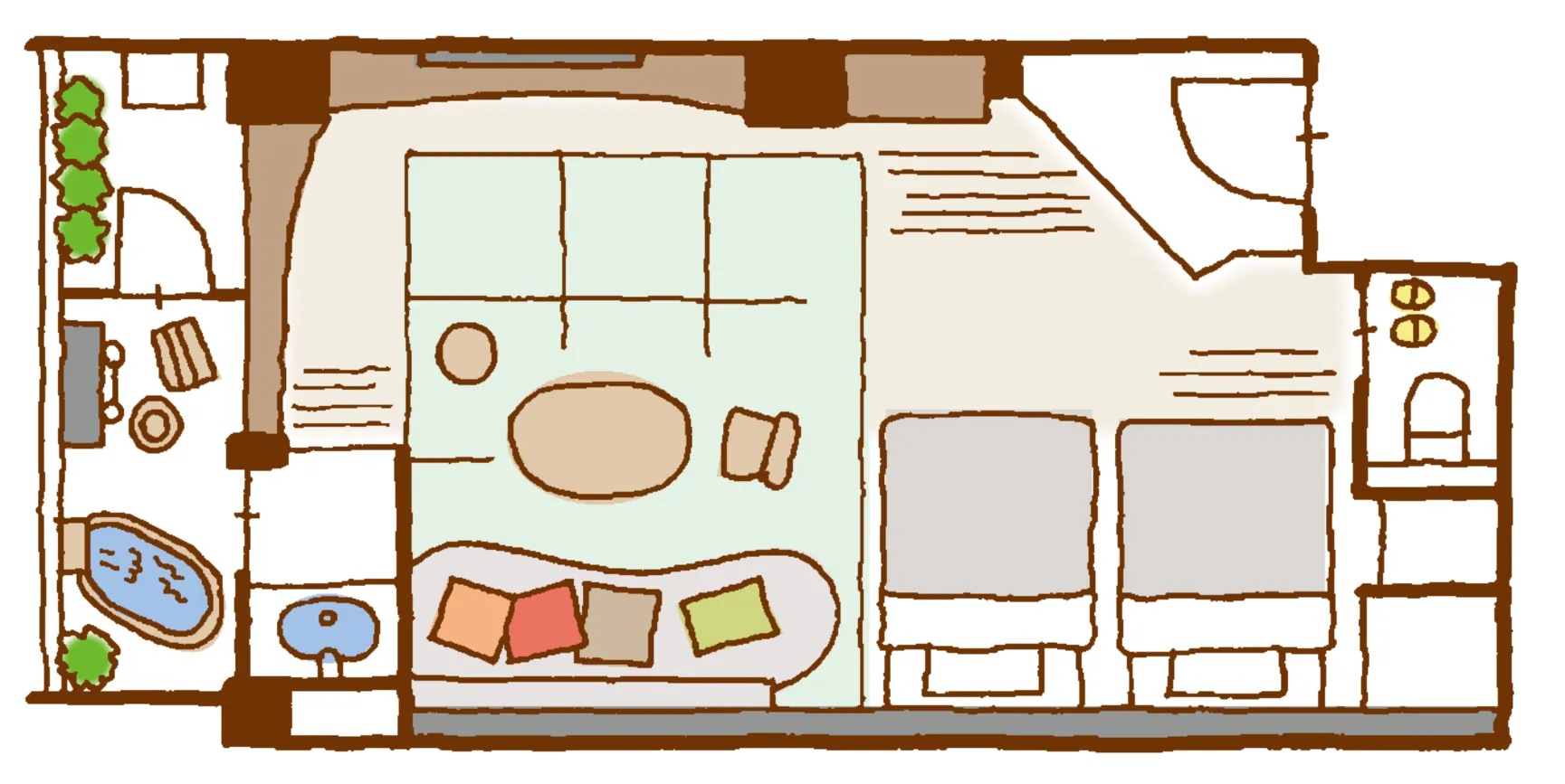 Floor plan of the Japanese-Western view-onsen room