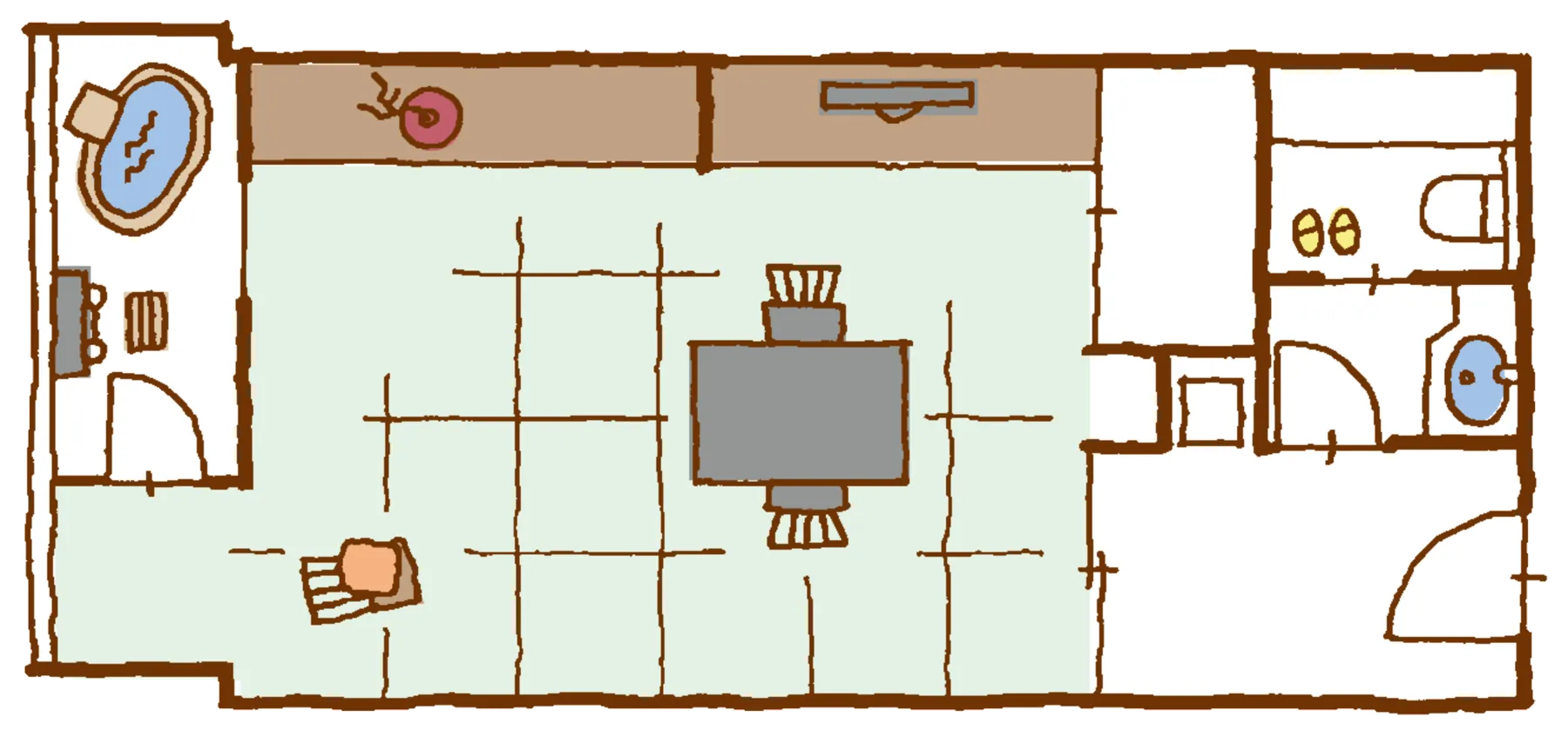 Floor plan of the Japanese room with a view onsen