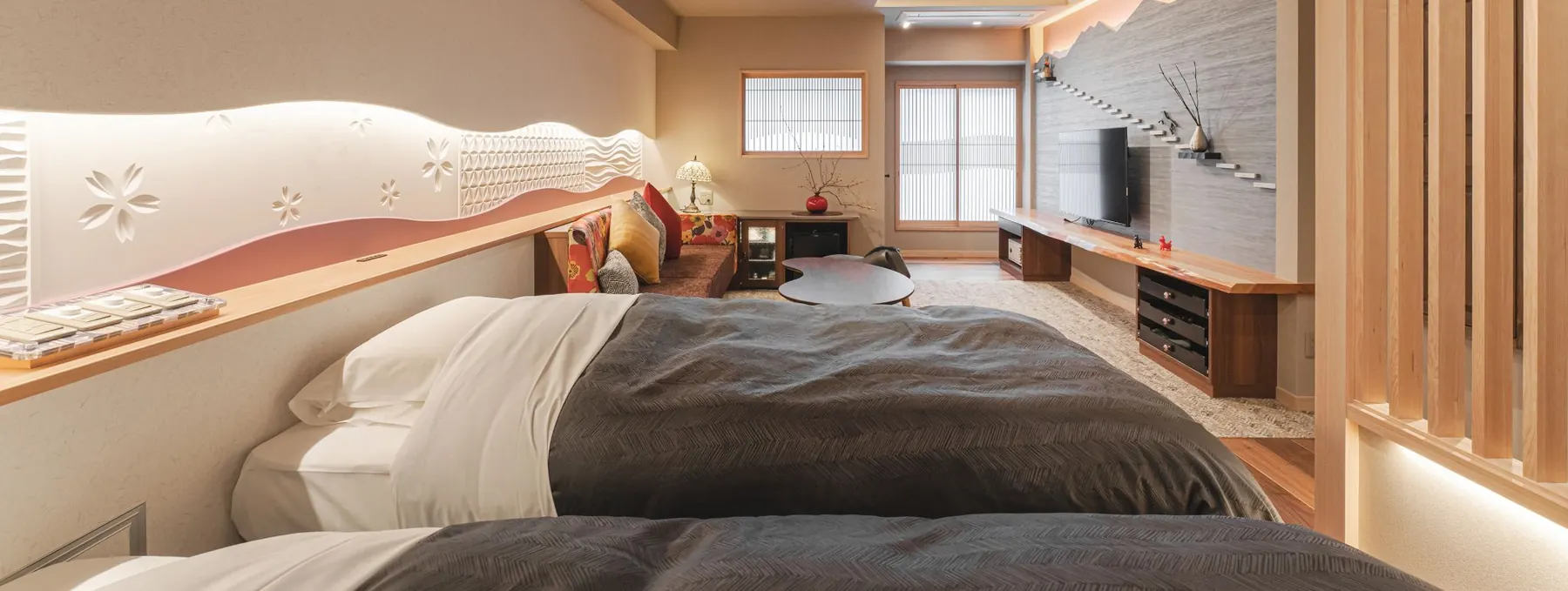 Twin room with a view private onsen